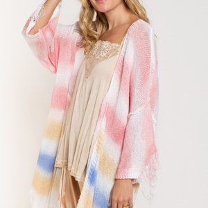 NEW POL Berry Rainbow Distressed Cardigan